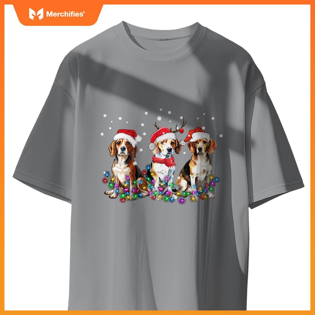 Beagle dog Christmas Lights cute Dog Matching Family T-Shirt