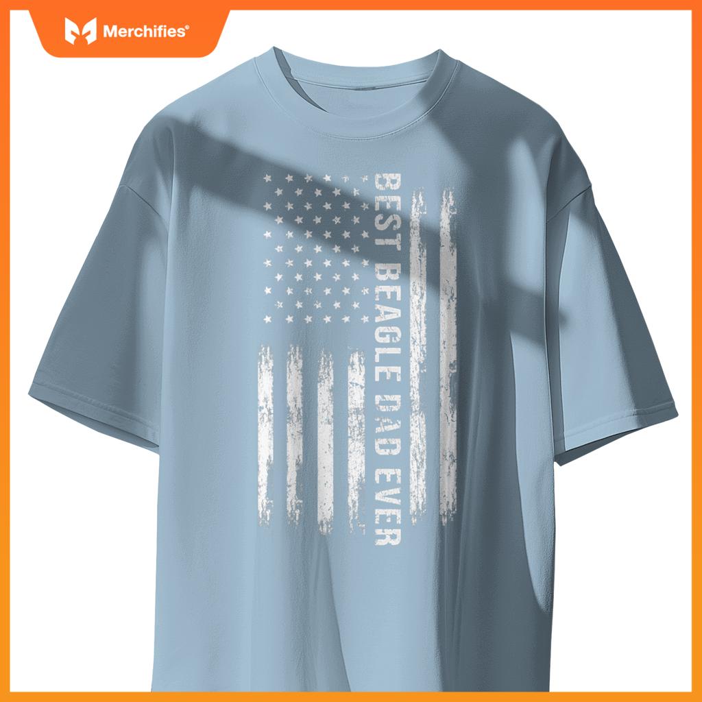 Best Beagle Dad Ever Tee Dog Lover American Flag Patriotic T-Shirt