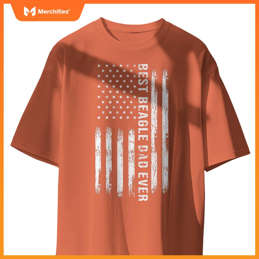 Best Beagle Dad Ever Tee Dog Lover American Flag Patriotic T-Shirt