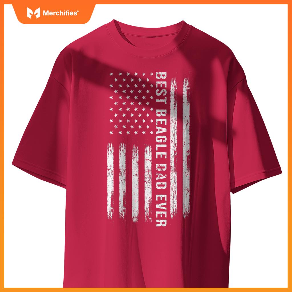 Best Beagle Dad Ever Tee Dog Lover American Flag Patriotic T-Shirt
