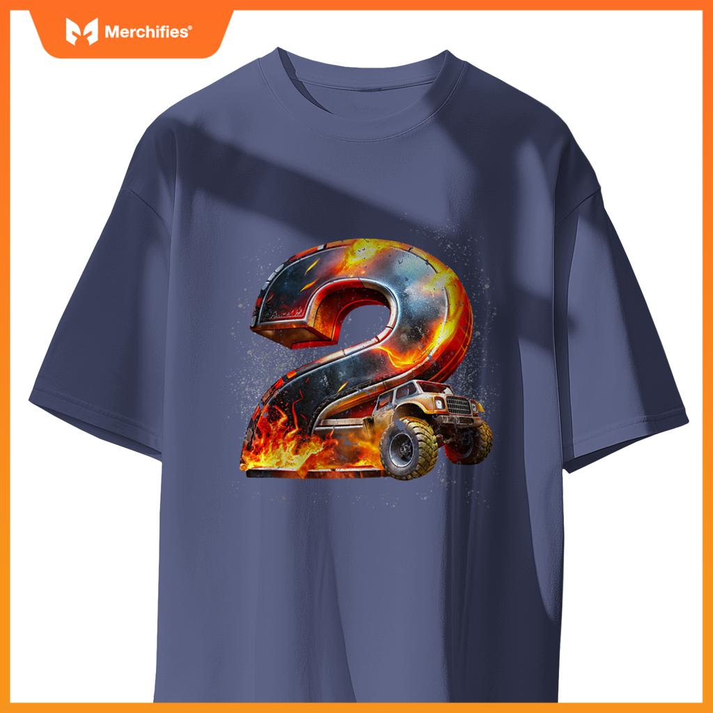 Birthday Boy 2 Monster Truck 2nd Birthday 2 Years Old Kids T-Shirt