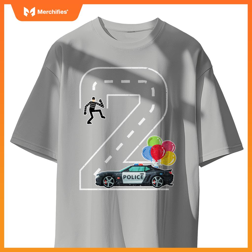 Birthday Boy 2 Police Car Themed 2nd Birthday 2 Years Old T-Shirt