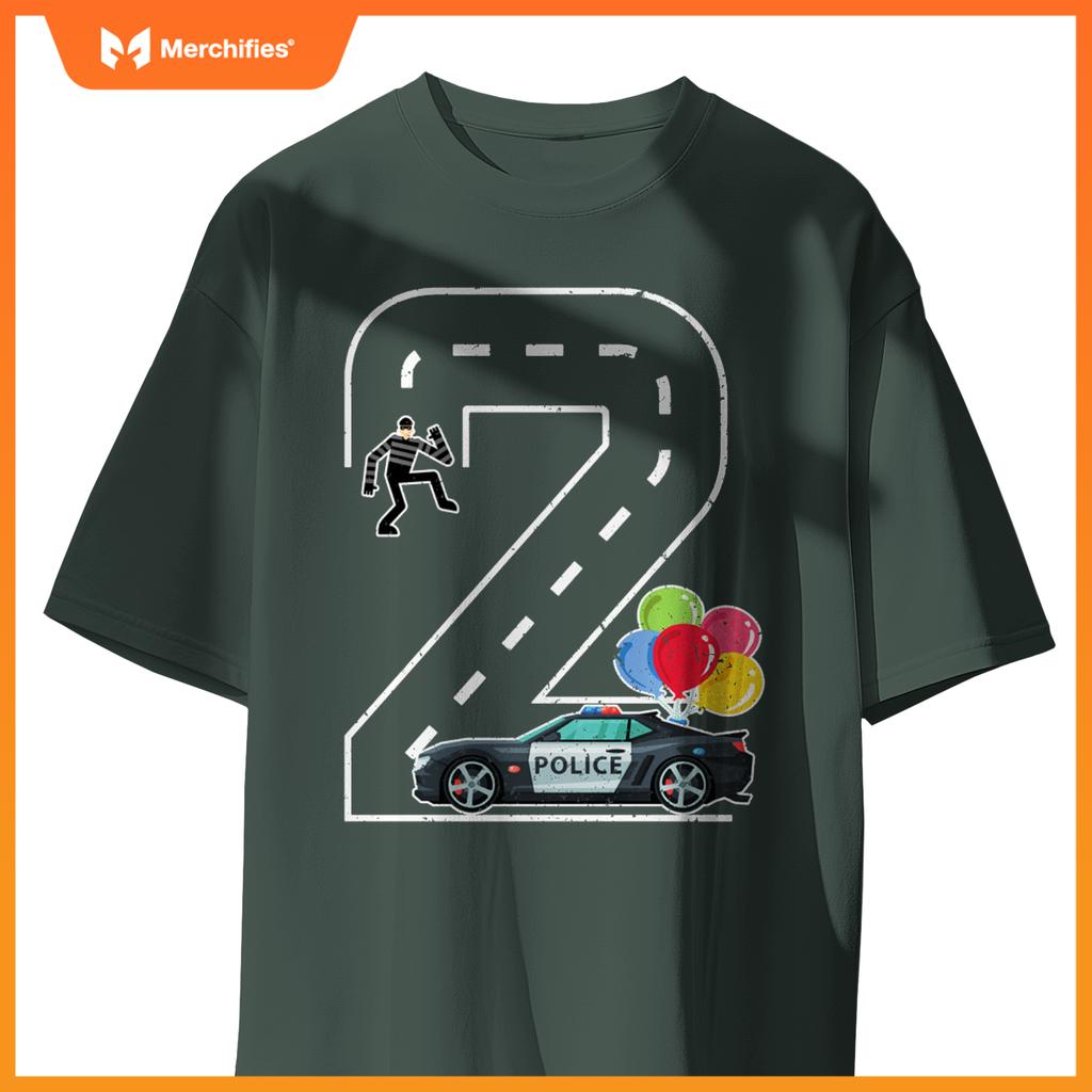 Birthday Boy 2 Police Car Themed 2nd Birthday 2 Years Old T-Shirt