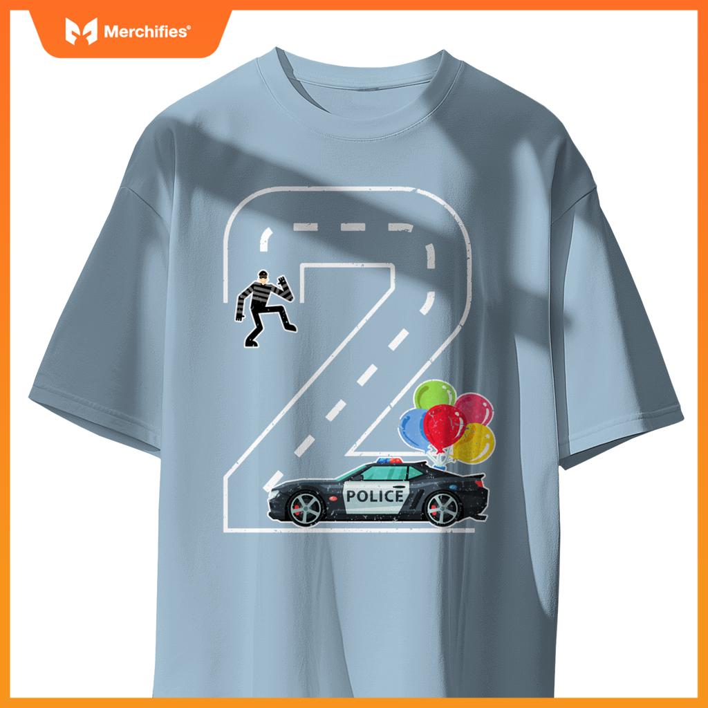 Birthday Boy 2 Police Car Themed 2nd Birthday 2 Years Old T-Shirt