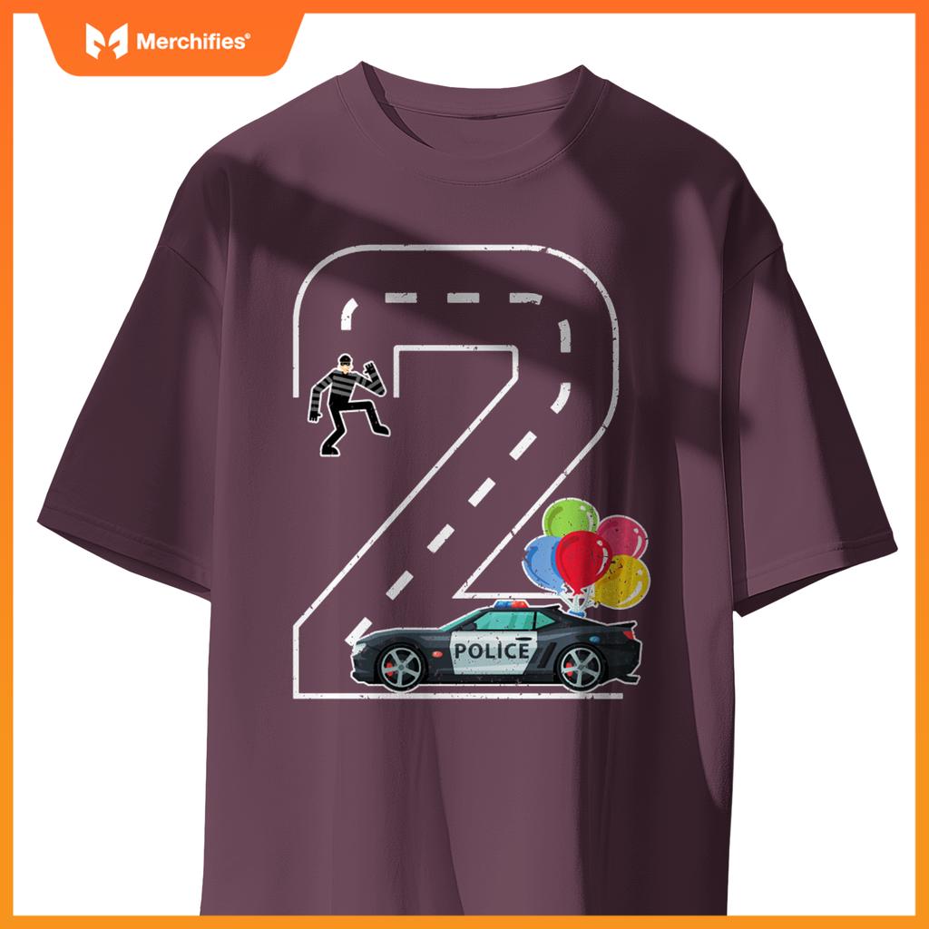 Birthday Boy 2 Police Car Themed 2nd Birthday 2 Years Old T-Shirt