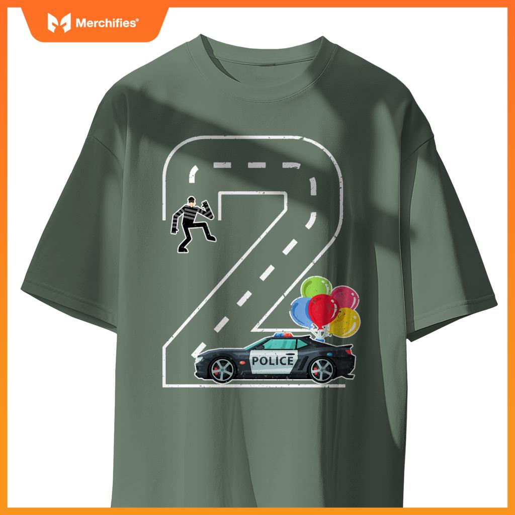 Birthday Boy 2 Police Car Themed 2nd Birthday 2 Years Old T-Shirt