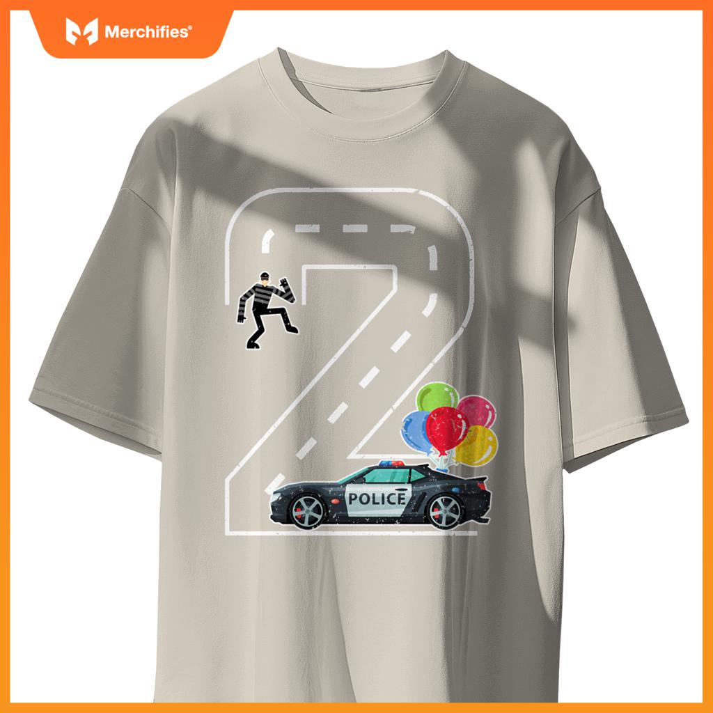 Birthday Boy 2 Police Car Themed 2nd Birthday 2 Years Old T-Shirt