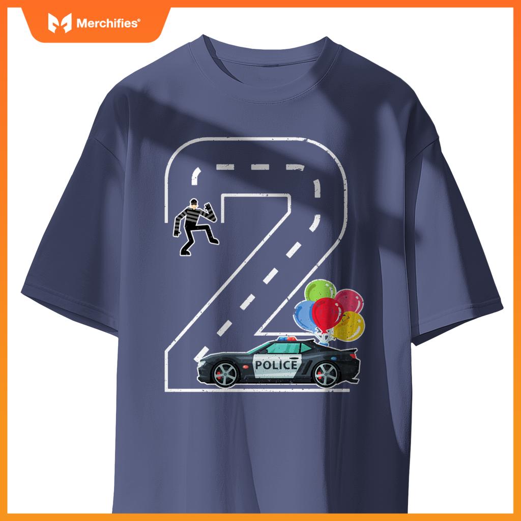 Birthday Boy 2 Police Car Themed 2nd Birthday 2 Years Old T-Shirt
