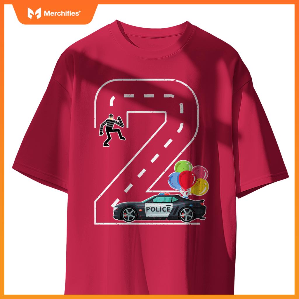 Birthday Boy 2 Police Car Themed 2nd Birthday 2 Years Old T-Shirt