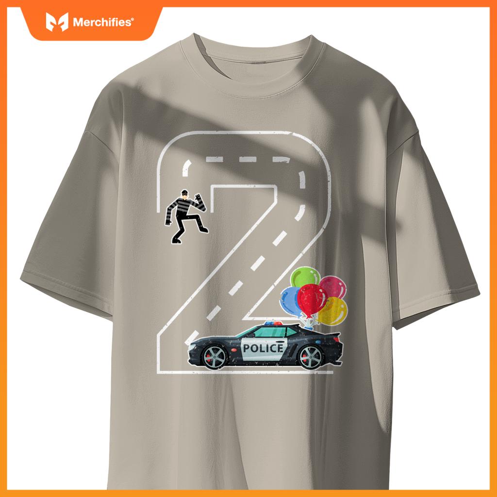 Birthday Boy 2 Police Car Themed 2nd Birthday 2 Years Old T-Shirt
