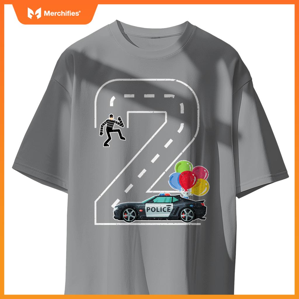 Birthday Boy 2 Police Car Themed 2nd Birthday 2 Years Old T-Shirt
