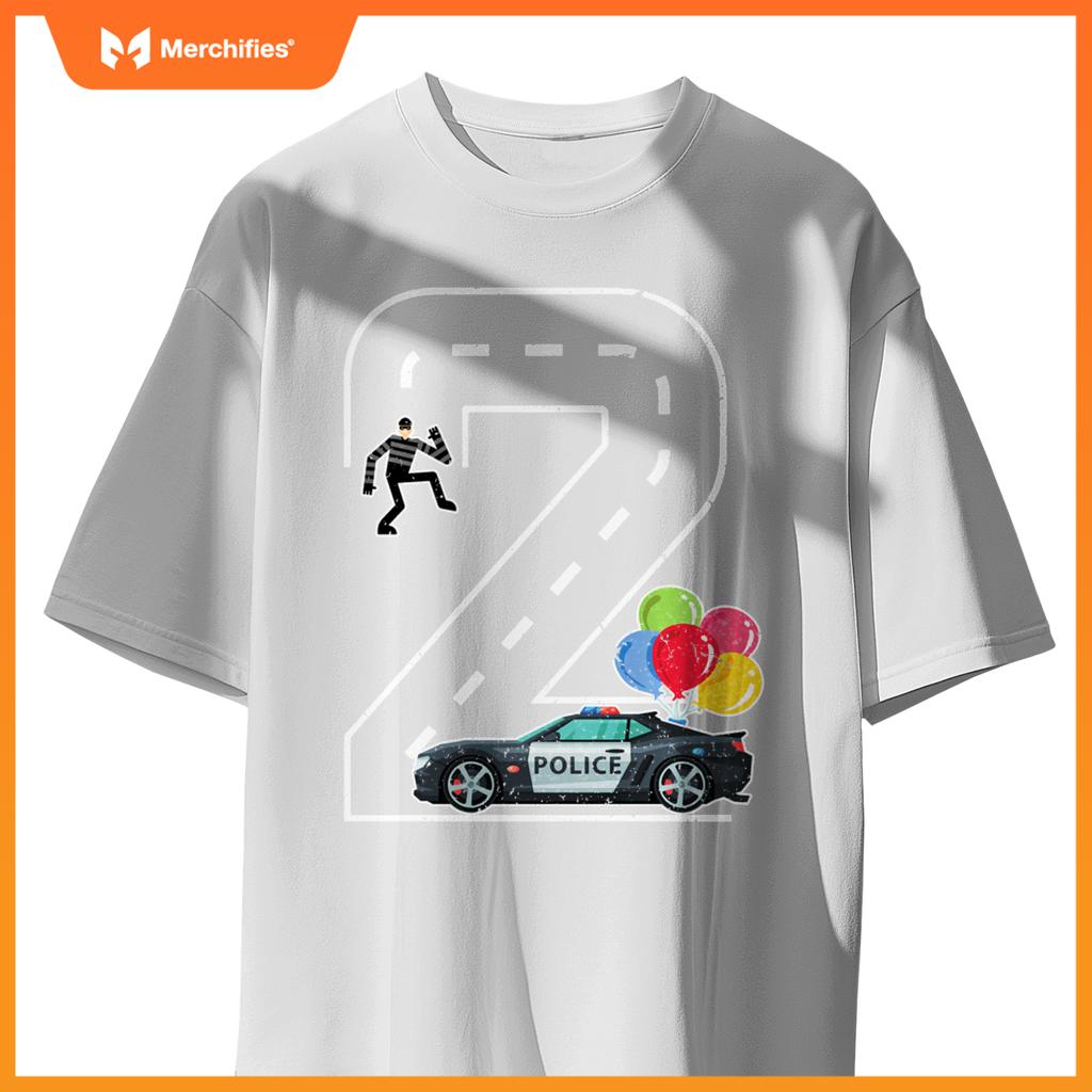 Birthday Boy 2 Police Car Themed 2nd Birthday 2 Years Old T-Shirt