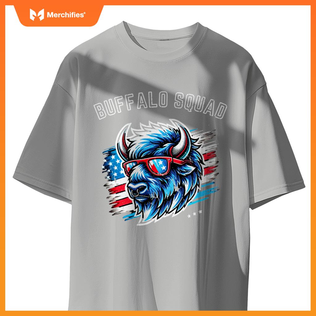 Bisan Buffalo Squad Patriotic Design American Flag Wildlife T-Shirt