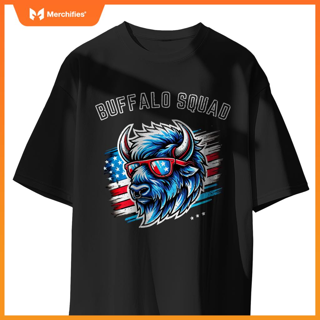 Bisan Buffalo Squad Patriotic Design American Flag Wildlife T-Shirt