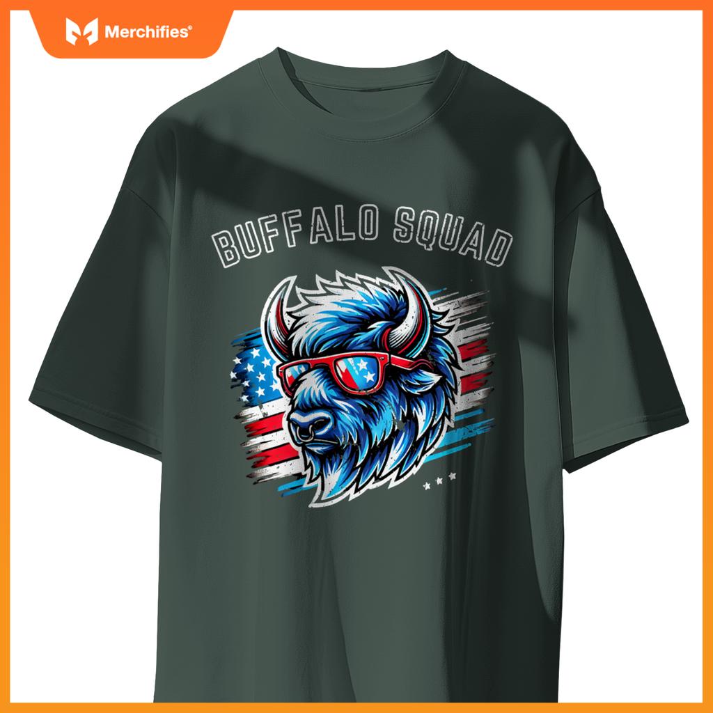 Bisan Buffalo Squad Patriotic Design American Flag Wildlife T-Shirt
