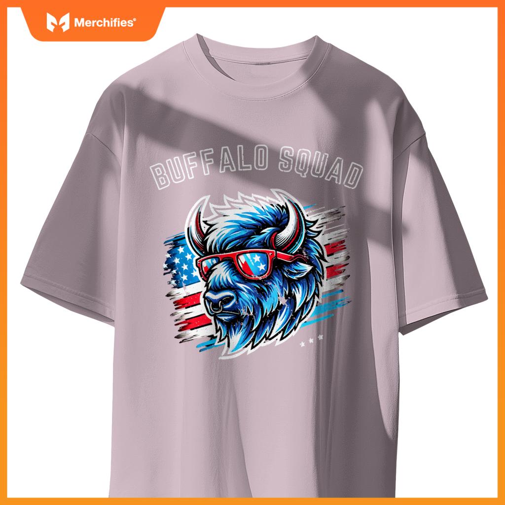 Bisan Buffalo Squad Patriotic Design American Flag Wildlife T-Shirt