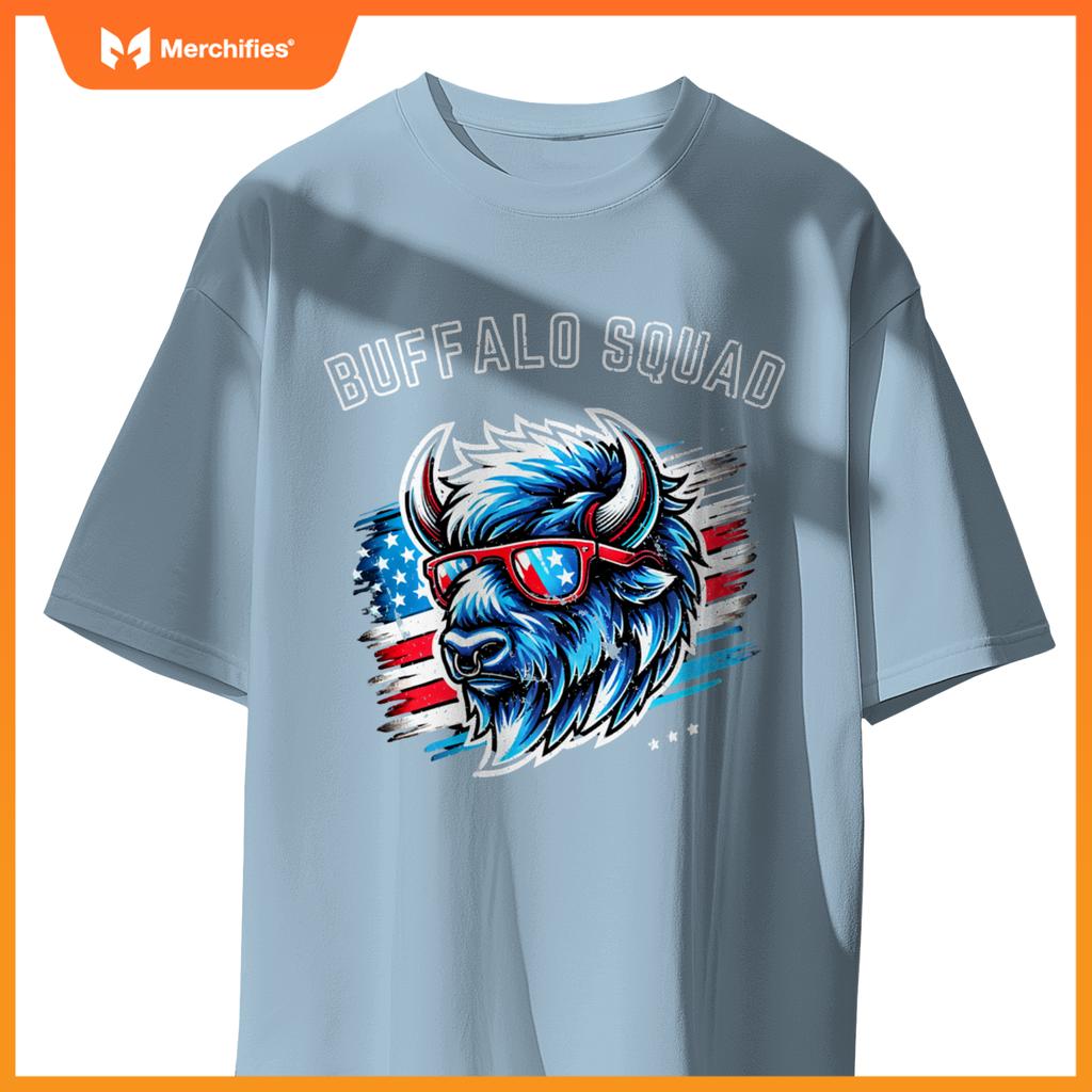Bisan Buffalo Squad Patriotic Design American Flag Wildlife T-Shirt