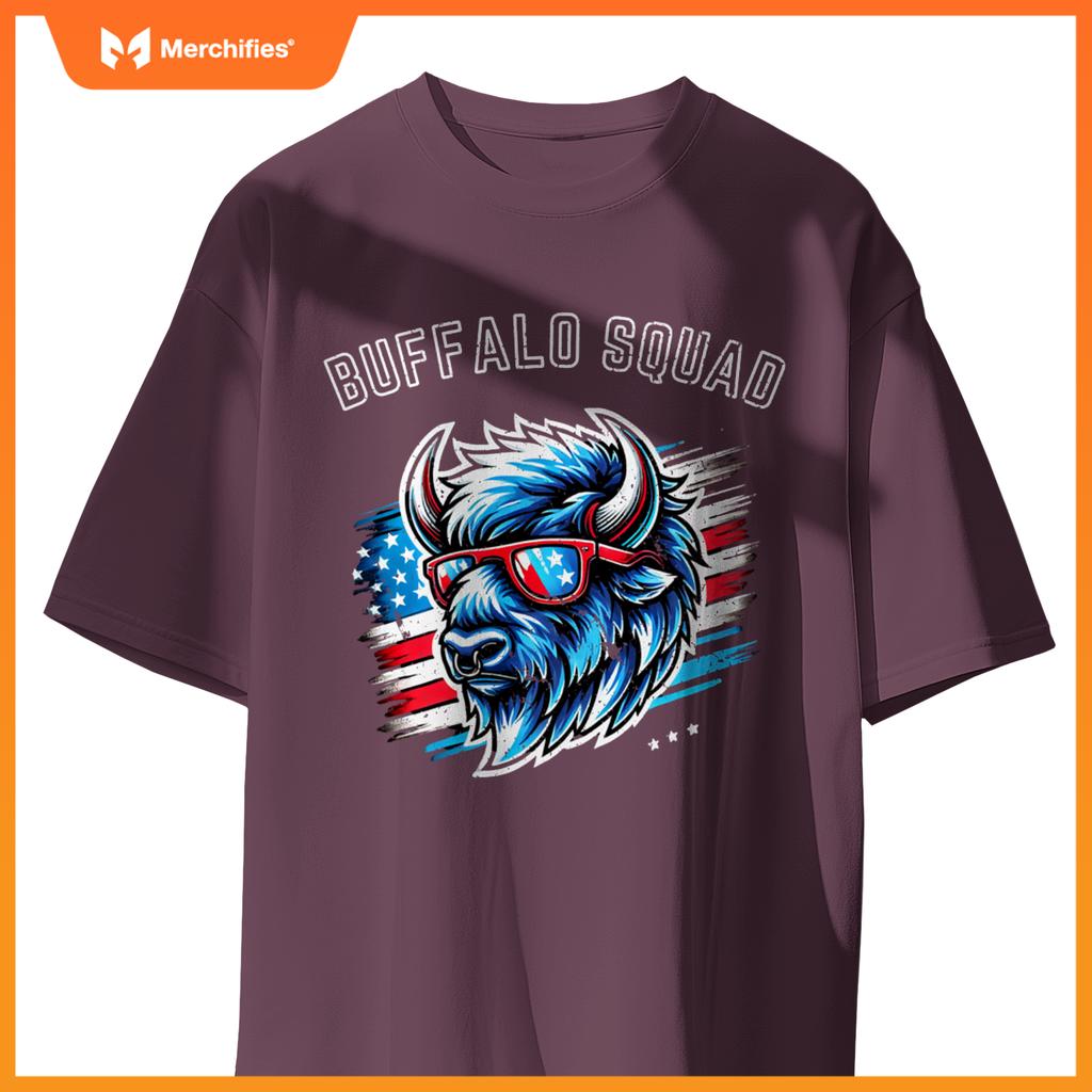Bisan Buffalo Squad Patriotic Design American Flag Wildlife T-Shirt
