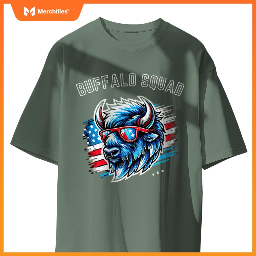 Bisan Buffalo Squad Patriotic Design American Flag Wildlife T-Shirt