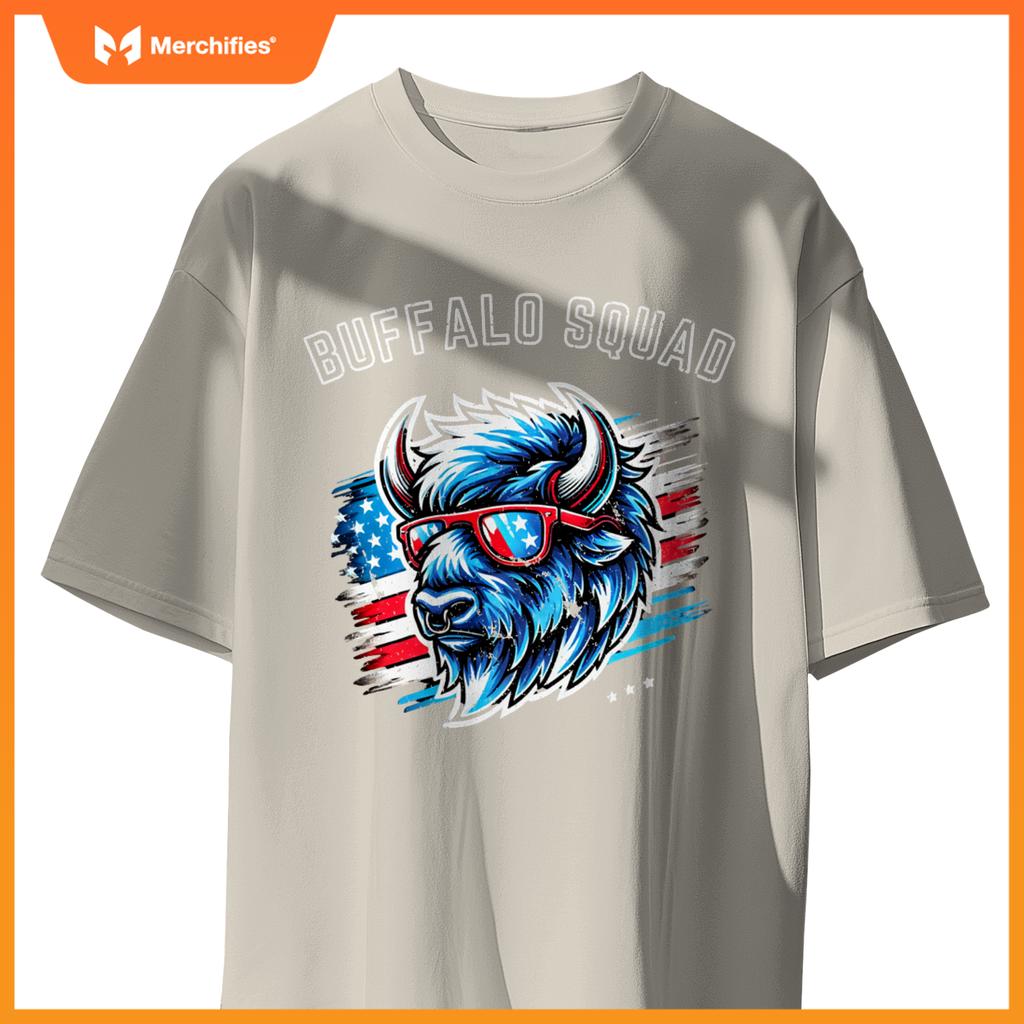 Bisan Buffalo Squad Patriotic Design American Flag Wildlife T-Shirt