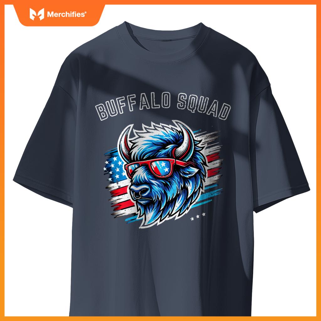 Bisan Buffalo Squad Patriotic Design American Flag Wildlife T-Shirt