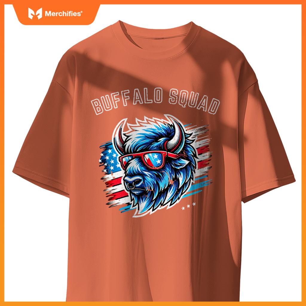 Bisan Buffalo Squad Patriotic Design American Flag Wildlife T-Shirt