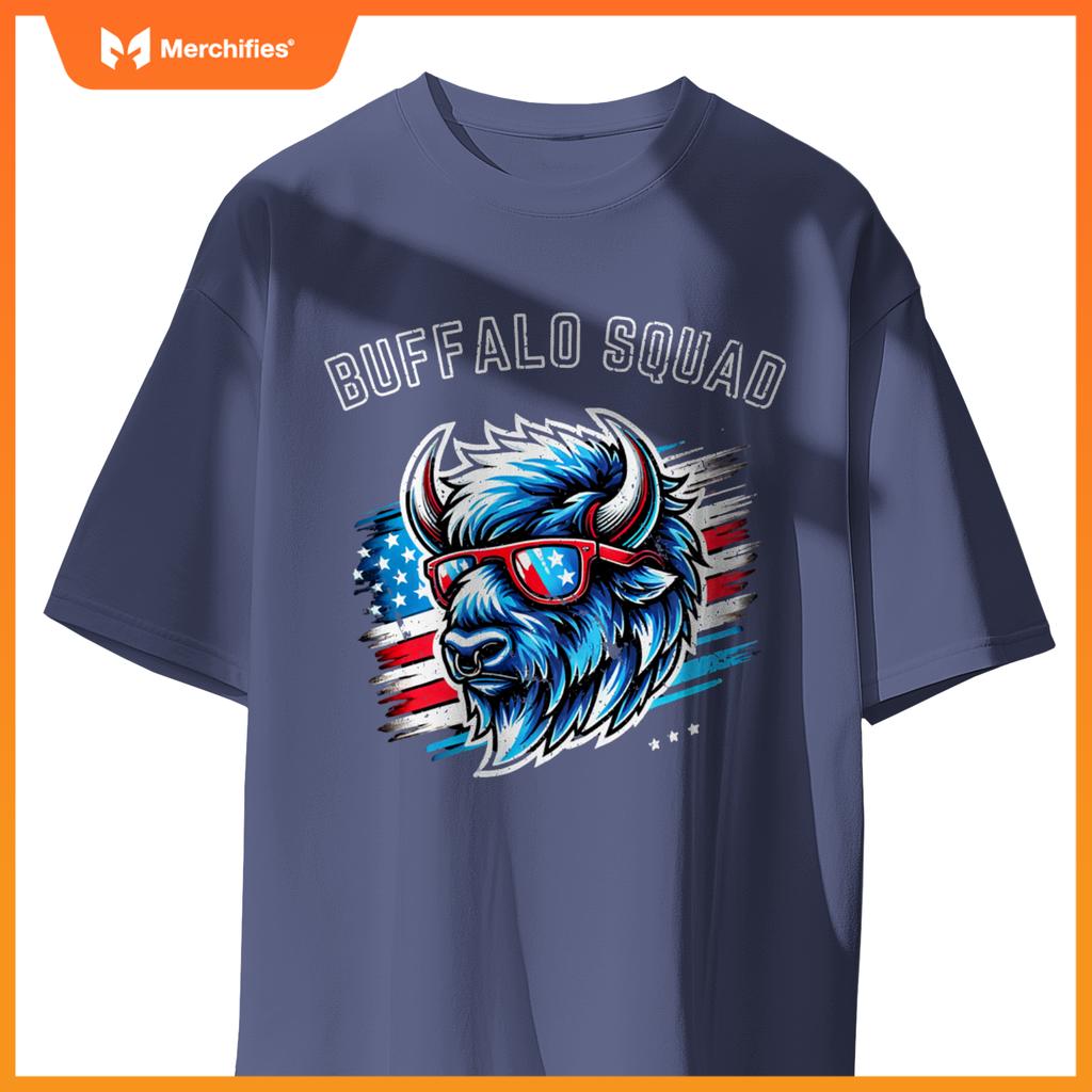 Bisan Buffalo Squad Patriotic Design American Flag Wildlife T-Shirt