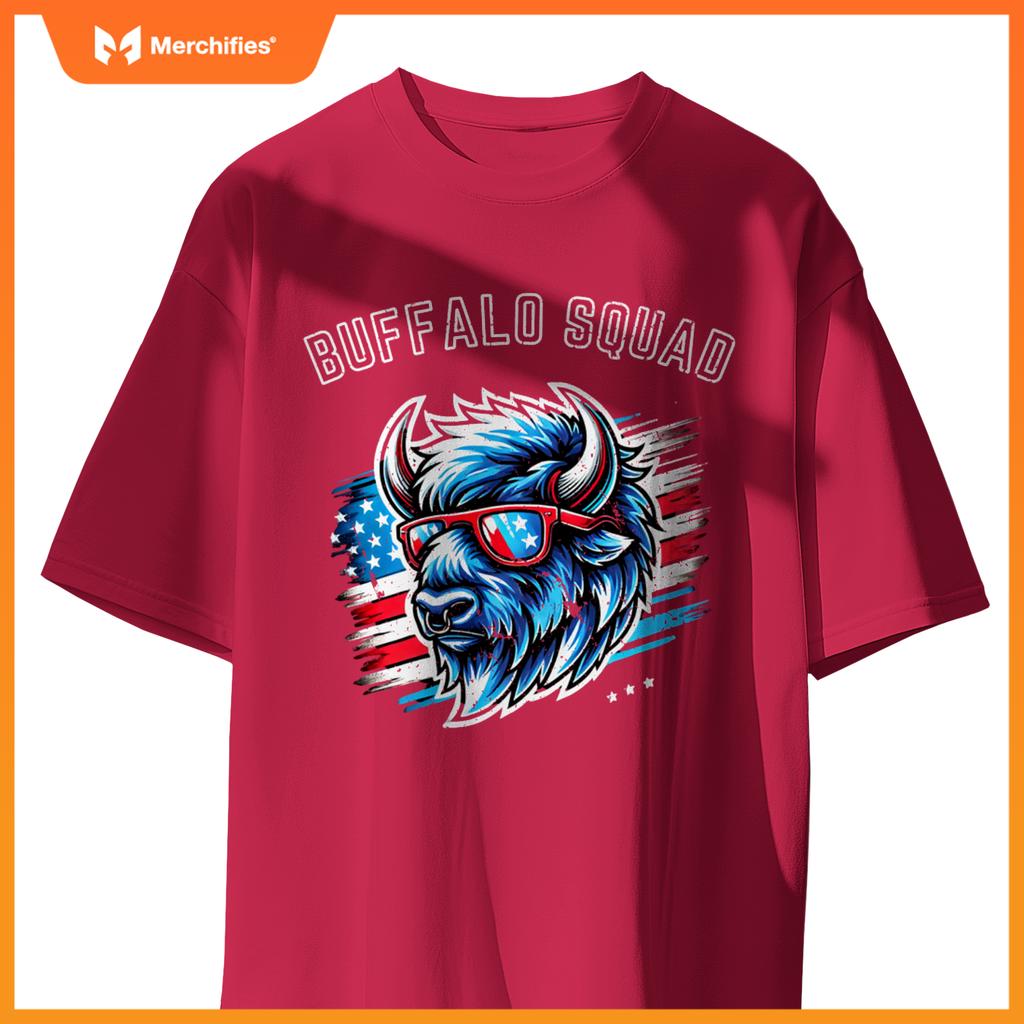 Bisan Buffalo Squad Patriotic Design American Flag Wildlife T-Shirt