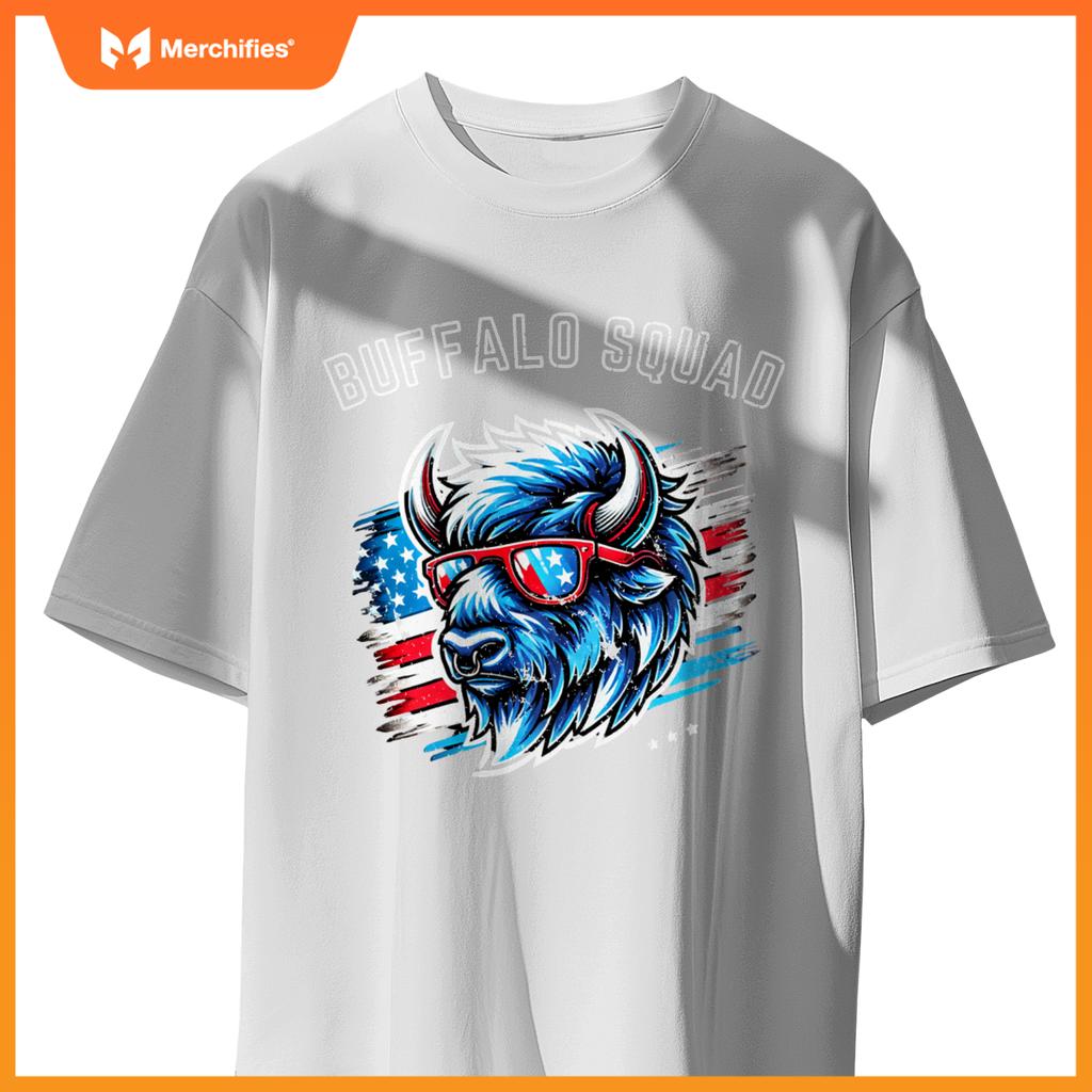 Bisan Buffalo Squad Patriotic Design American Flag Wildlife T-Shirt