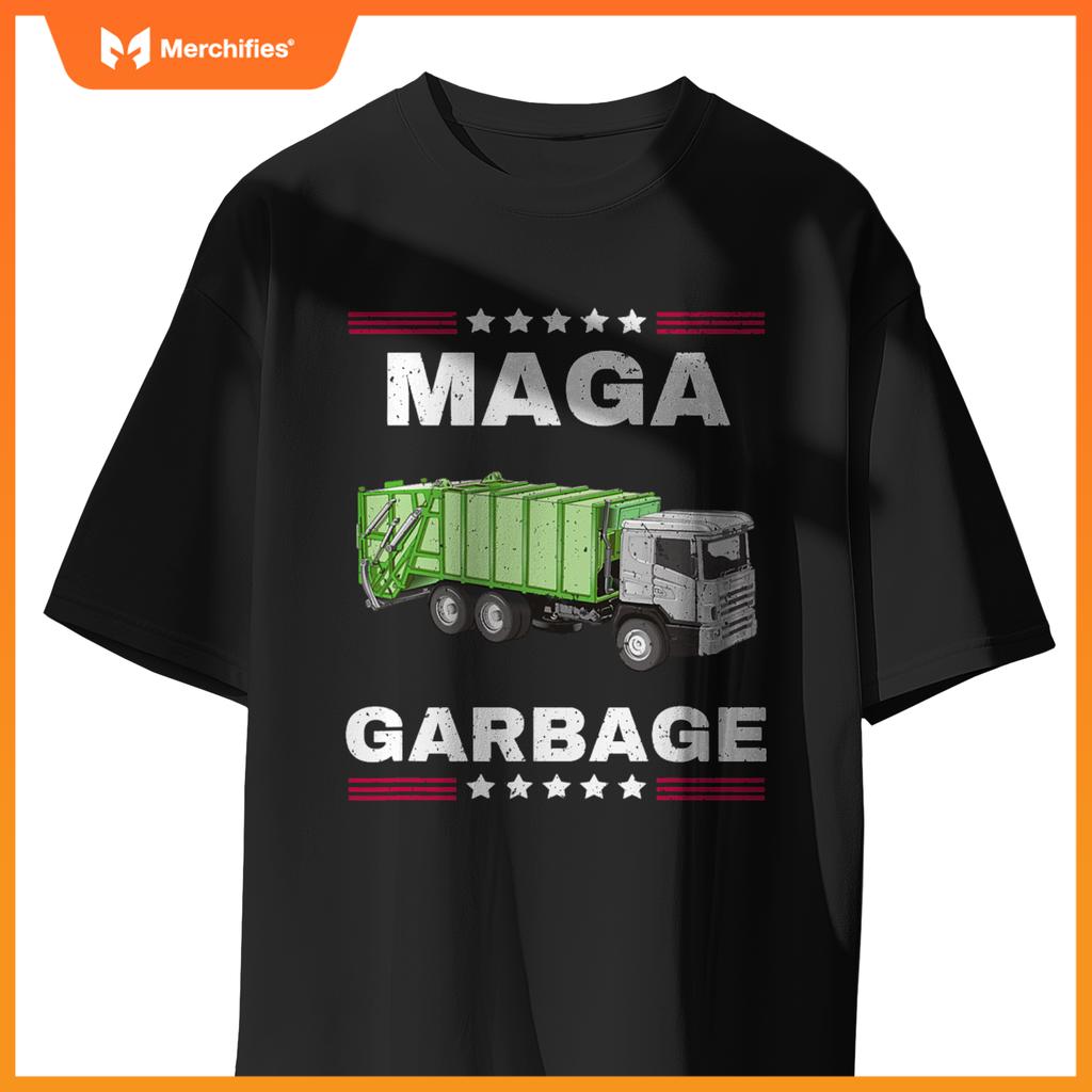Funny Trump MAGA Garbage Truck American Flag T-Shirt