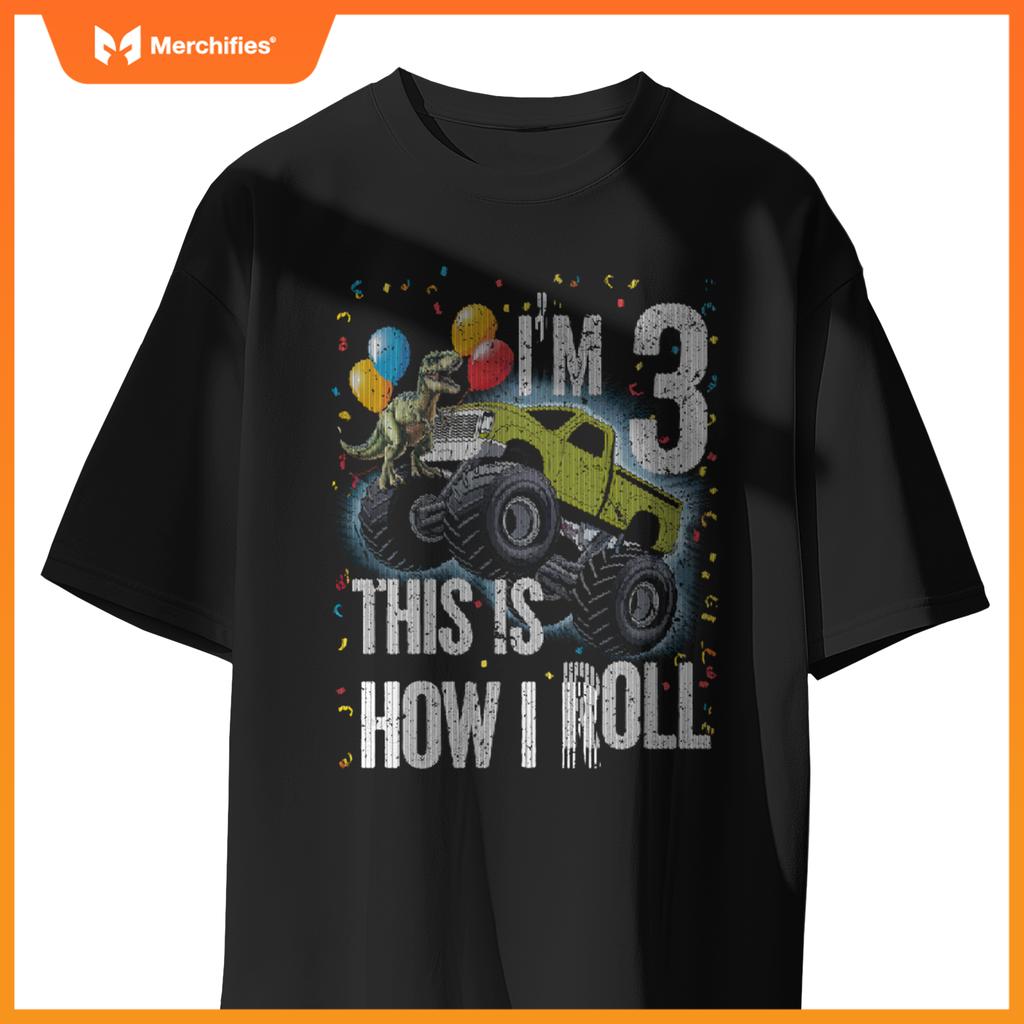 Monster Truck 3 Year Old Toddler 3rd Birthday Party Dinosaur T-Shirt