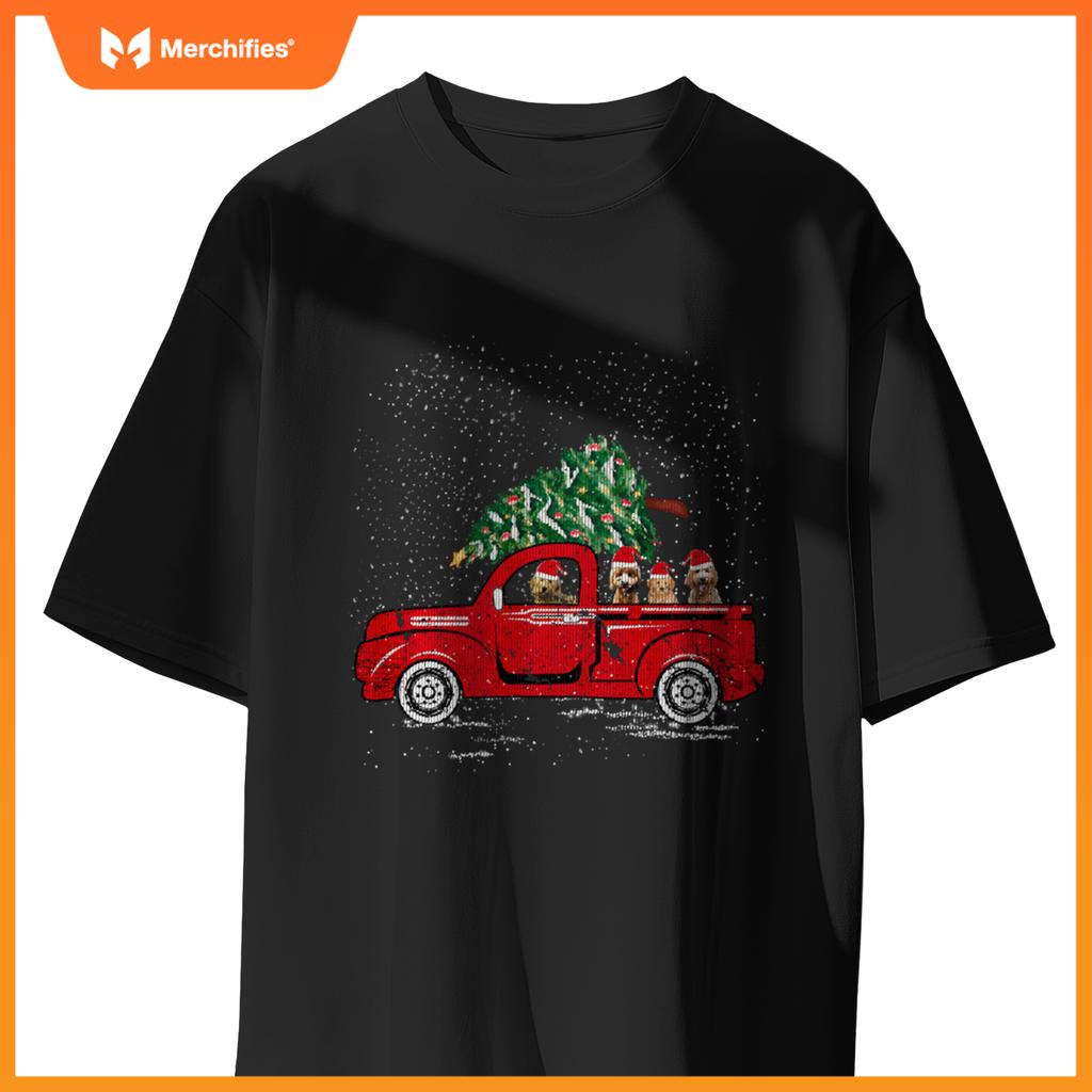 Goldendoodle Riding Red Truck Santa Christmas Pajamas T-Shirt
