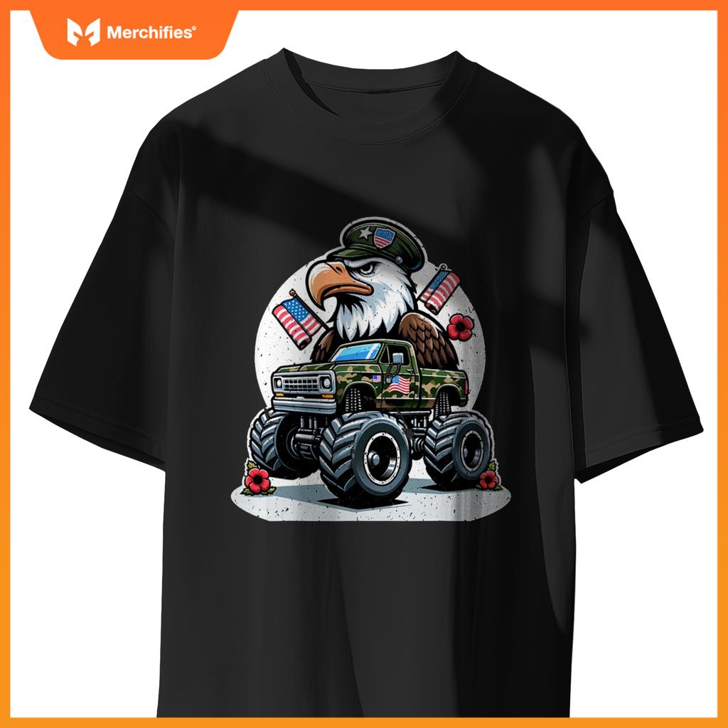 Memorial Day S Kids Boys Eagle American Flag Camo Truck T-Shirt