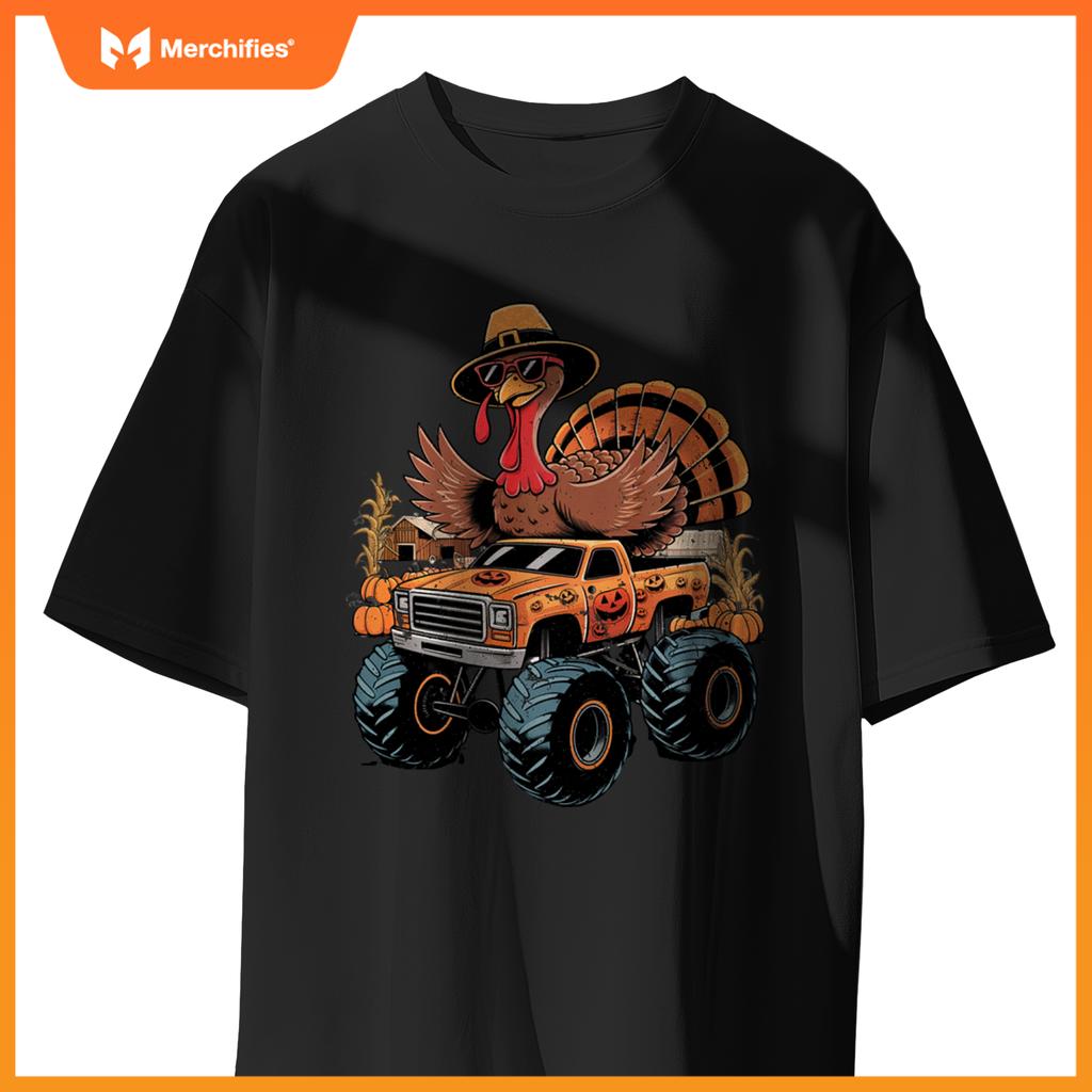 Funny Turkey Thanksgiving Truck Fall Turkey Kid Thanksgiving T-Shirt