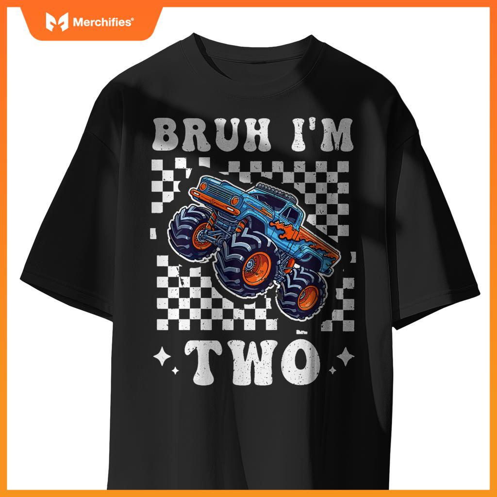 Kids 2 Years Old Boy Girl Bruh Im 2 Birthday Boys Monster Truck T-Shirt