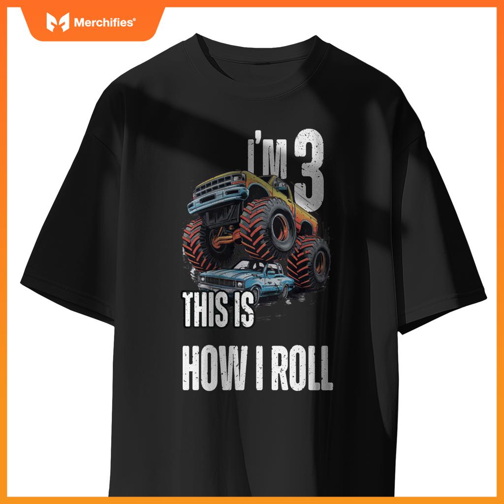 Monster Truck 3 Year Old Toddlers Boy 3rd Birthday Party Car T-Shirt