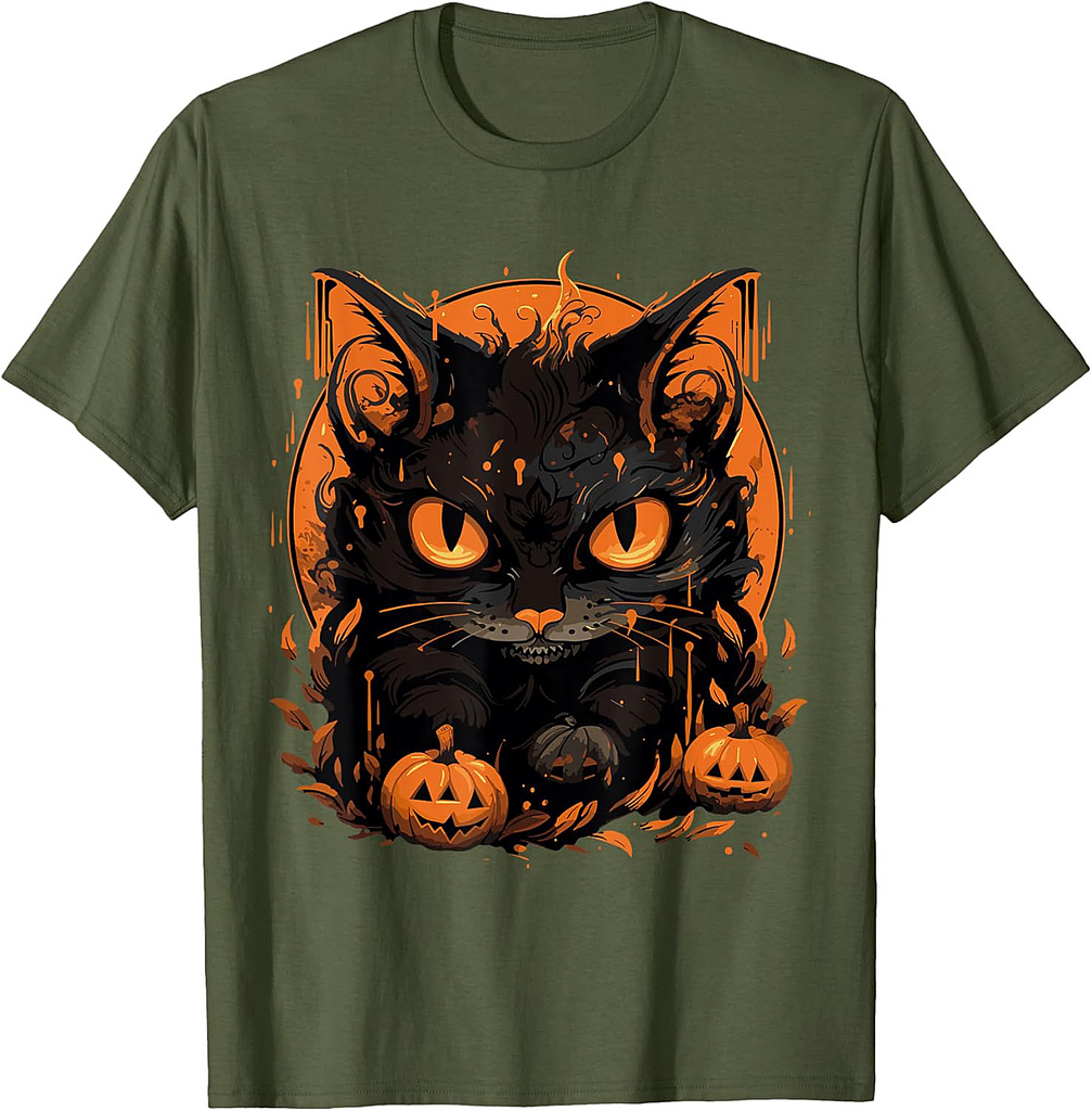 Black Cat Halloween Cat Lovers Vintage 90s Cat Pumpkin Cat T-Shirt