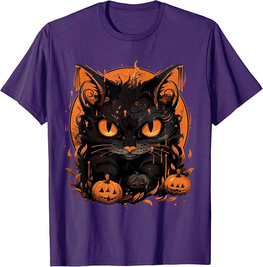 Black Cat Halloween Cat Lovers Vintage 90s Cat Pumpkin Cat T-Shirt