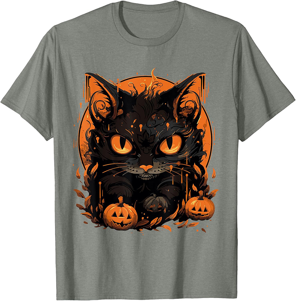 Black Cat Halloween Cat Lovers Vintage 90s Cat Pumpkin Cat T-Shirt