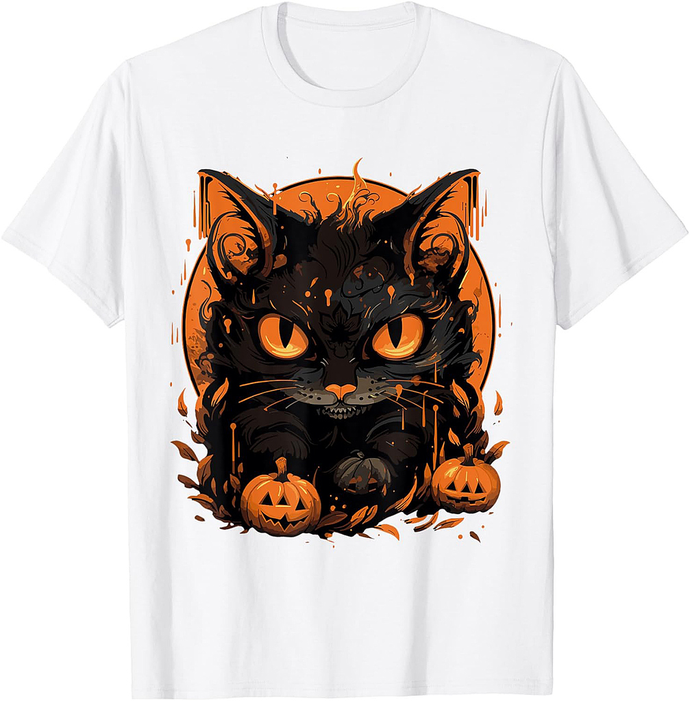 Black Cat Halloween Cat Lovers Vintage 90s Cat Pumpkin Cat T-Shirt