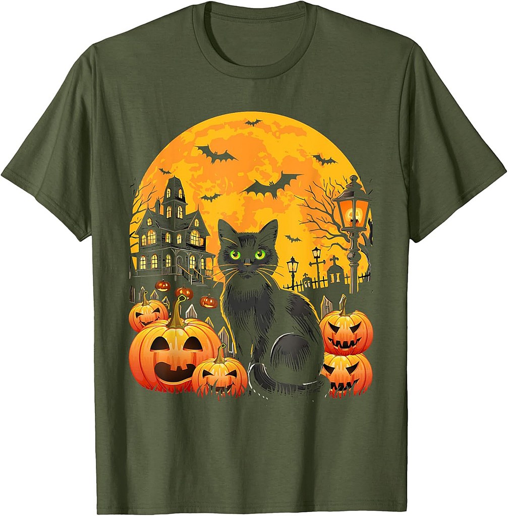 Black Cat Halloween Pumpkin Vintage For Women Men Kids T-Shirt