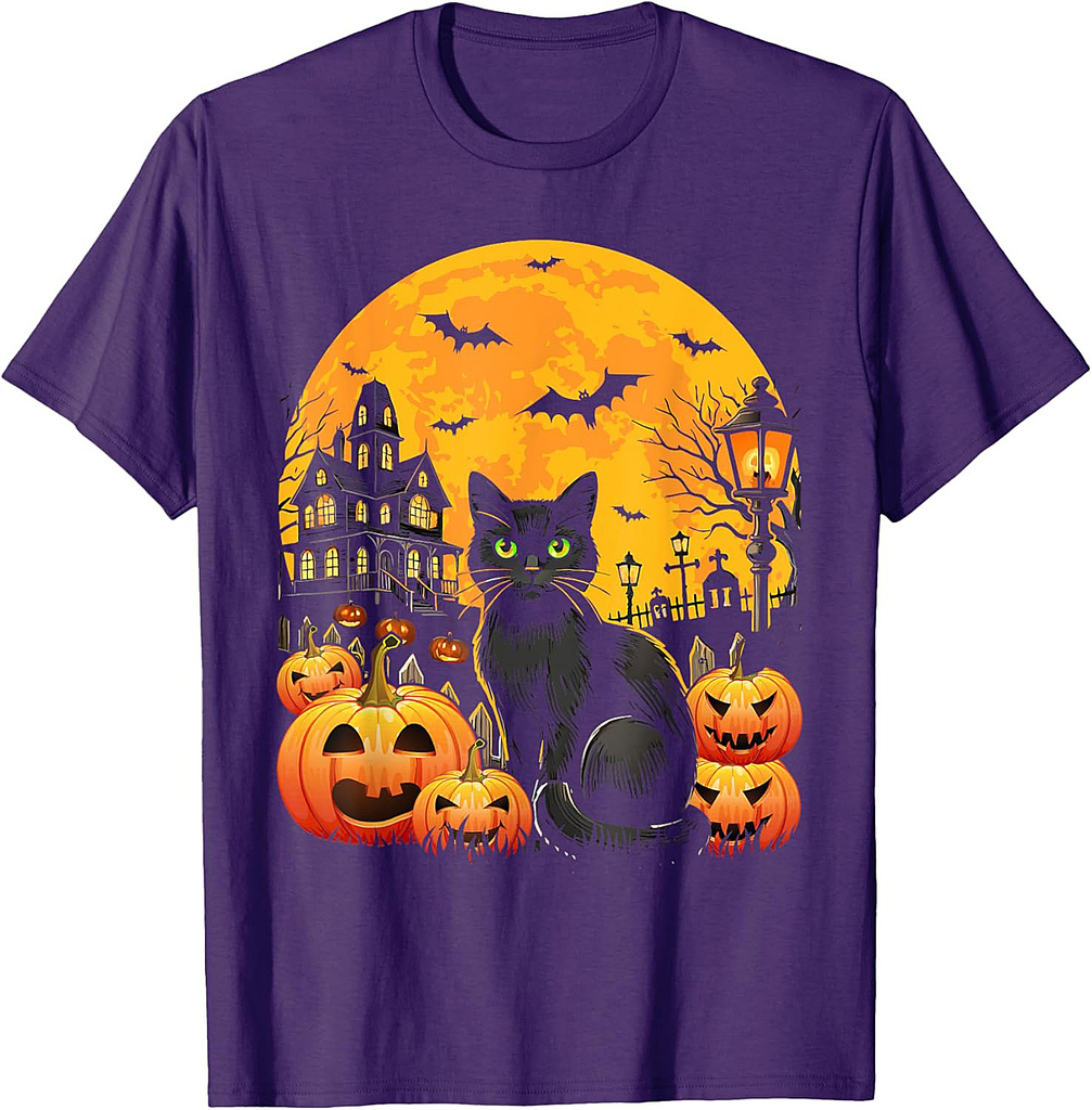 Black Cat Halloween Pumpkin Vintage For Women Men Kids T-Shirt