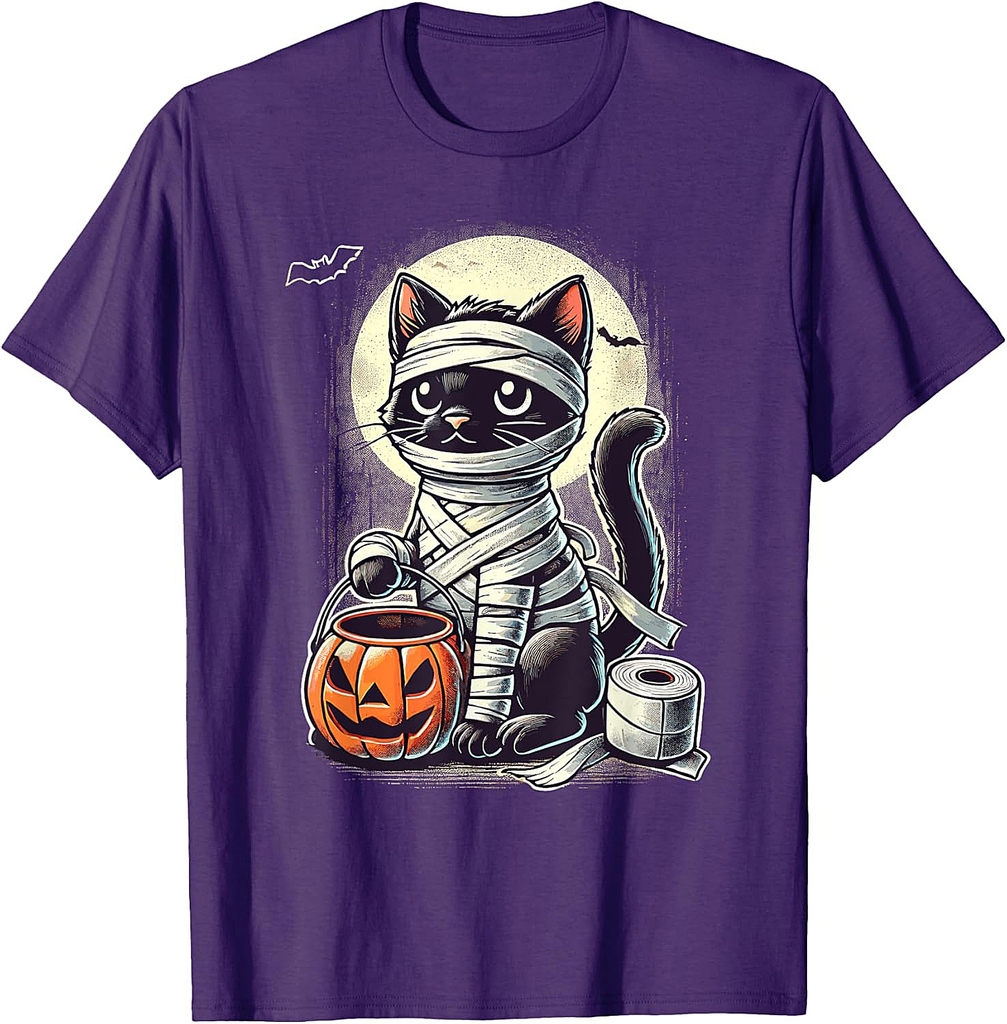 Black Cat Mummy Men Women Kids Halloween Funny Black Cat T-Shirt