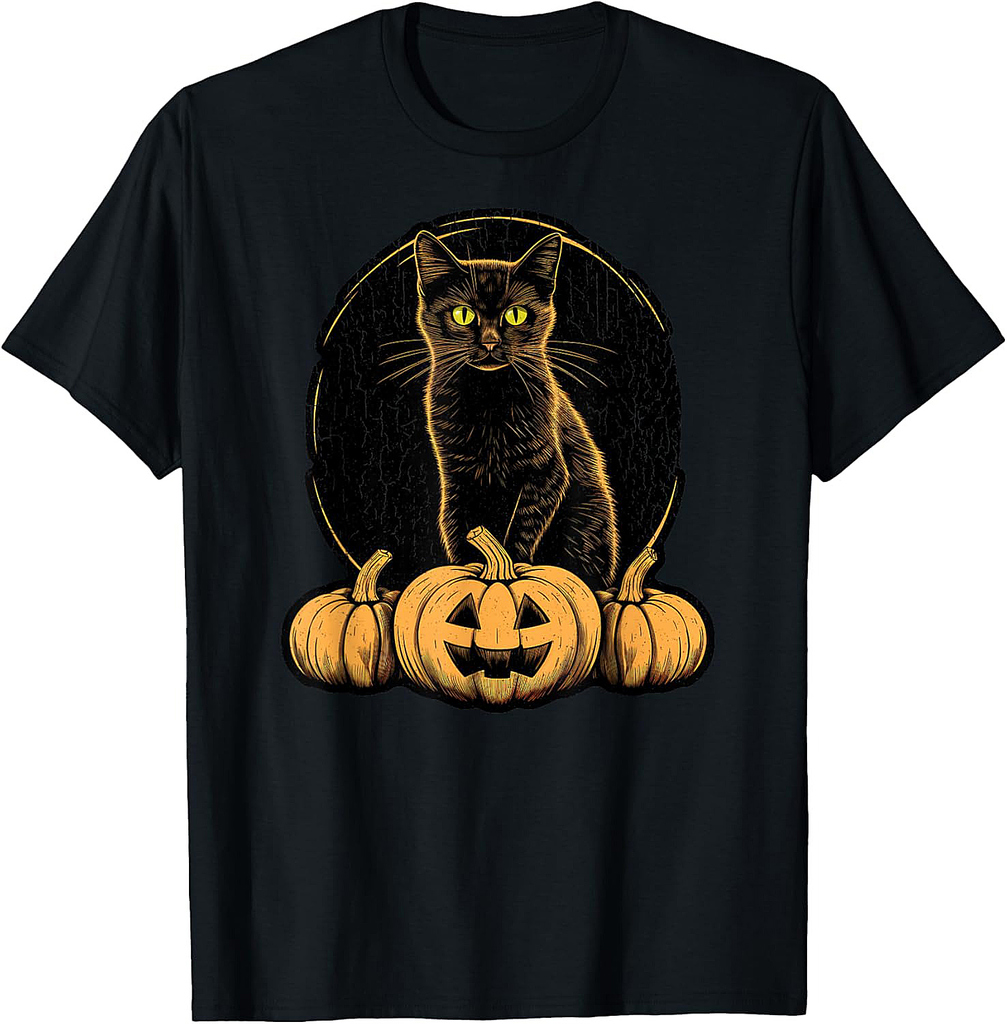 Black Cat Retro Jack-o-Lantern – Pumpkins Vintage Halloween Men Women Kids T-Shirt