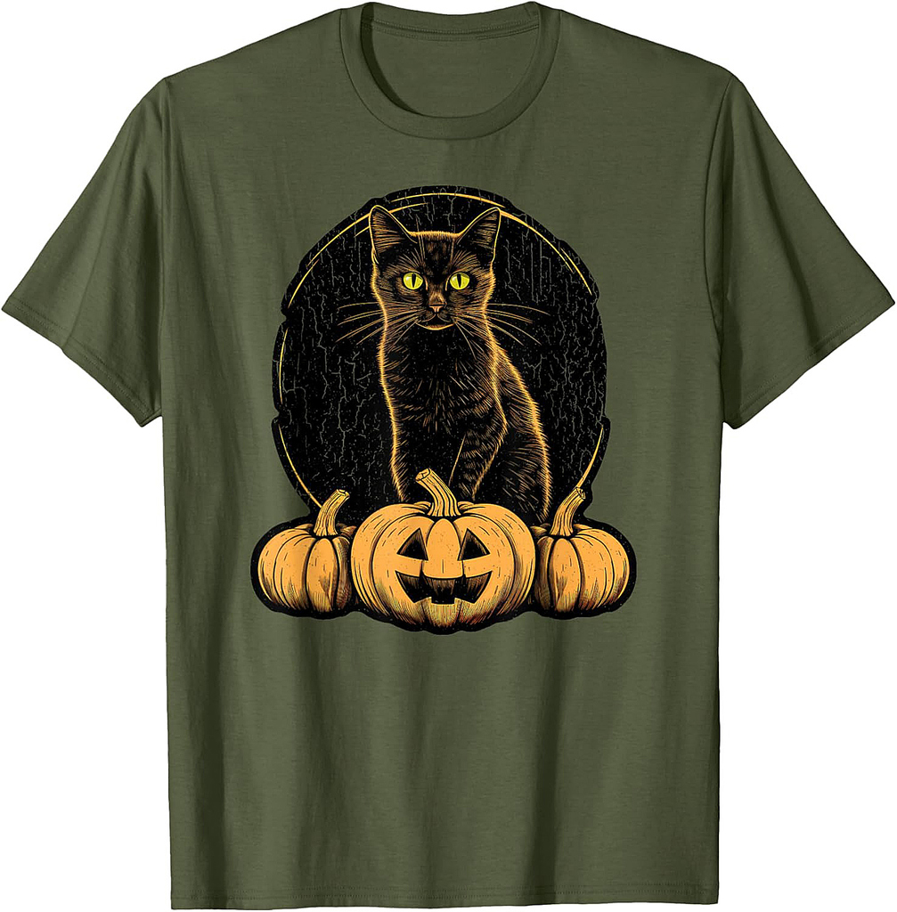 Black Cat Retro Jack-o-Lantern – Pumpkins Vintage Halloween Men Women Kids T-Shirt