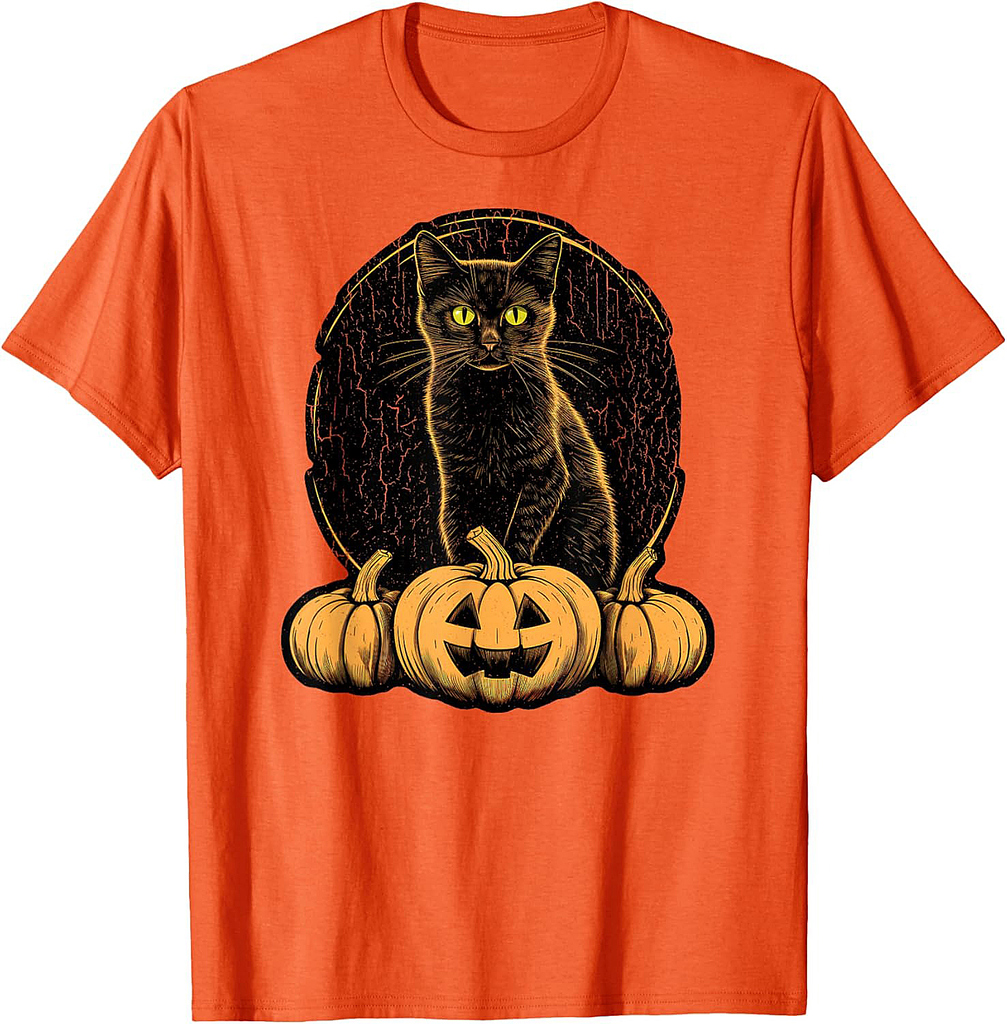 Black Cat Retro Jack-o-Lantern – Pumpkins Vintage Halloween Men Women Kids T-Shirt
