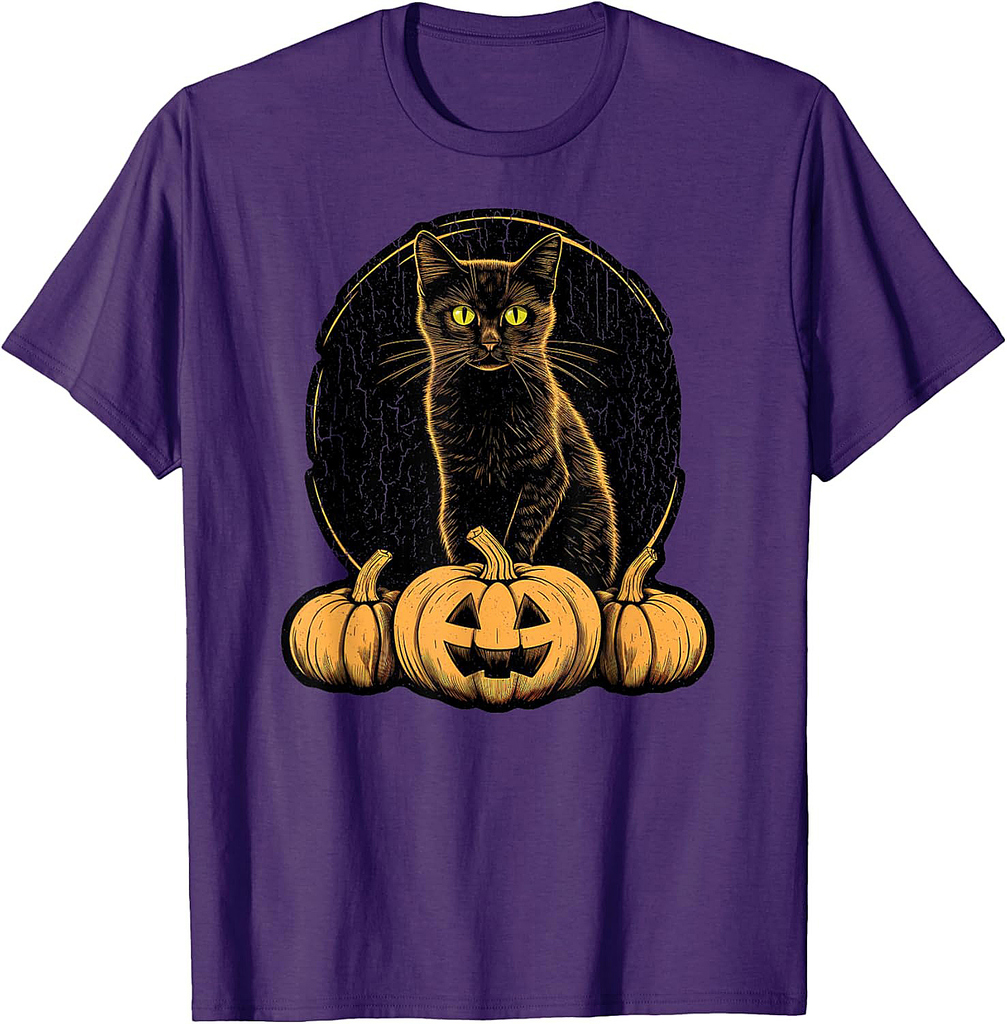 Black Cat Retro Jack-o-Lantern – Pumpkins Vintage Halloween Men Women Kids T-Shirt
