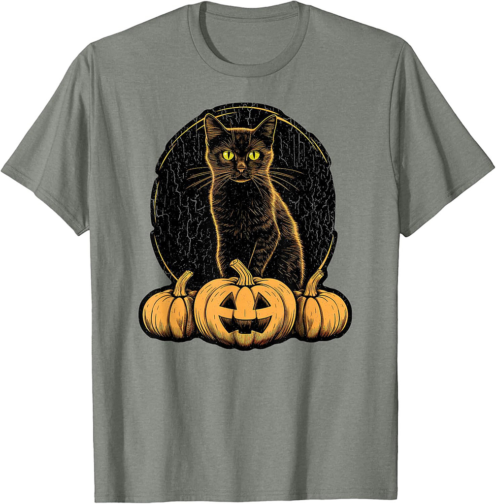 Black Cat Retro Jack-o-Lantern – Pumpkins Vintage Halloween Men Women Kids T-Shirt