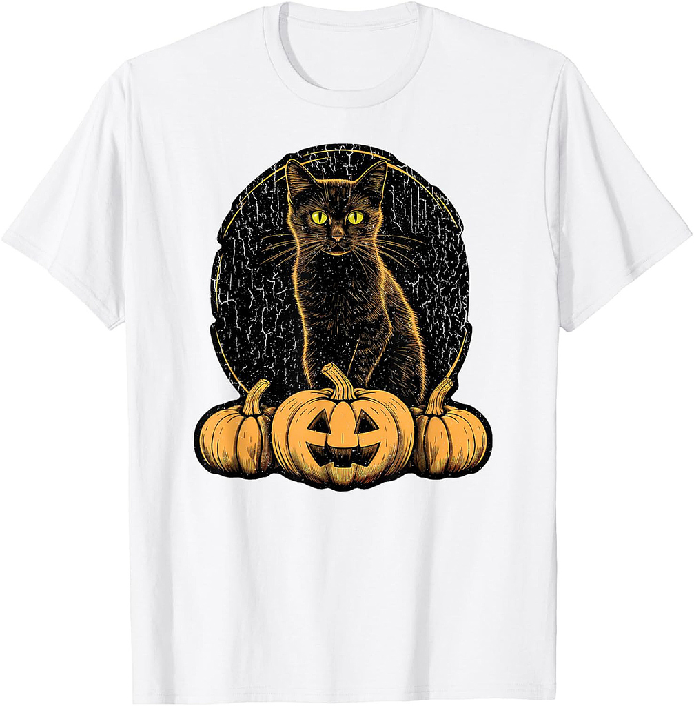 Black Cat Retro Jack-o-Lantern – Pumpkins Vintage Halloween Men Women Kids T-Shirt
