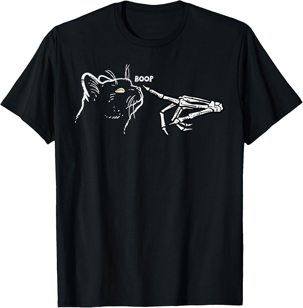 Black Cat Skeleton Hand Boop Halloween Pet Women Girls Kids T-Shirt